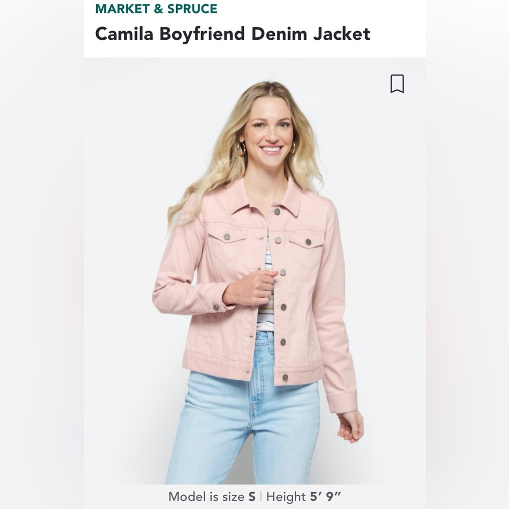 MARKET AND SPRUCE Camila Boyfriend Denim Jacket Solid Print Blush Unlined Lg - Picture 3 of 17